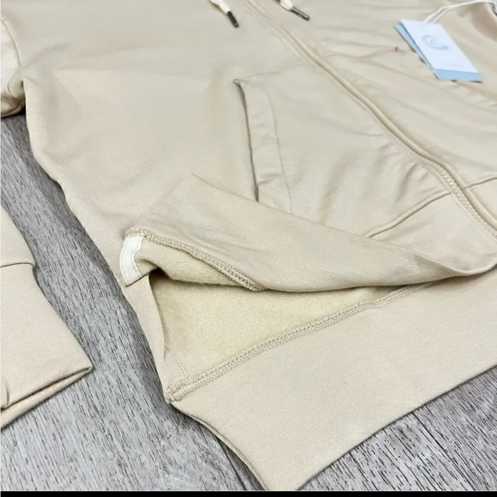 NWT Calme By Johnny Was Zip Hoodie W/Side Slits In BEIGE